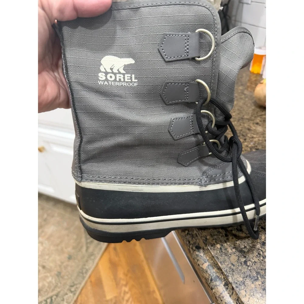 Sorel Winter Carnival Waterproof‎ Boots Grey Black Faux Fur NL1495-035 Womens 10